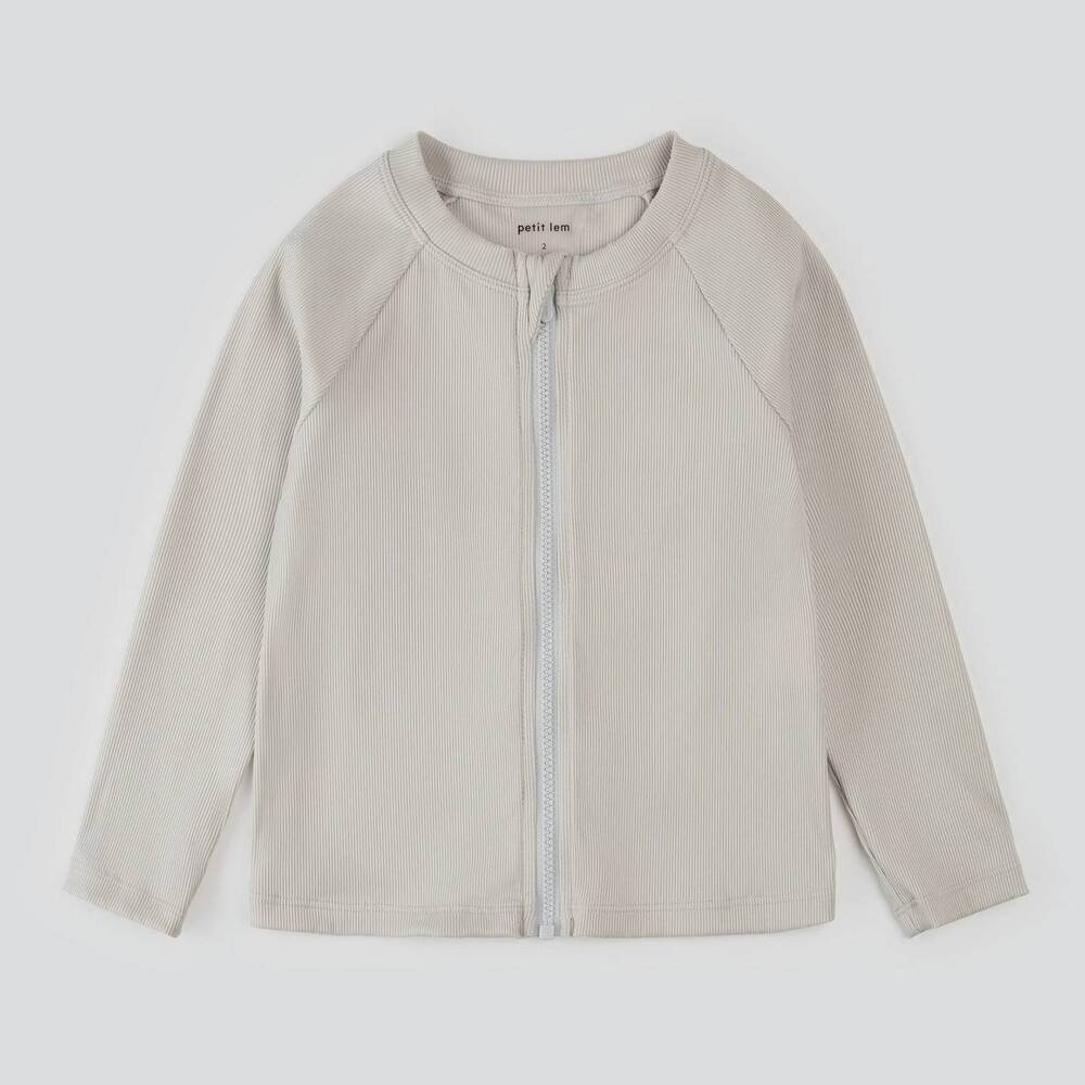 NEW PETIT LEM boy's front zip long sleeve rashguard in shark grey